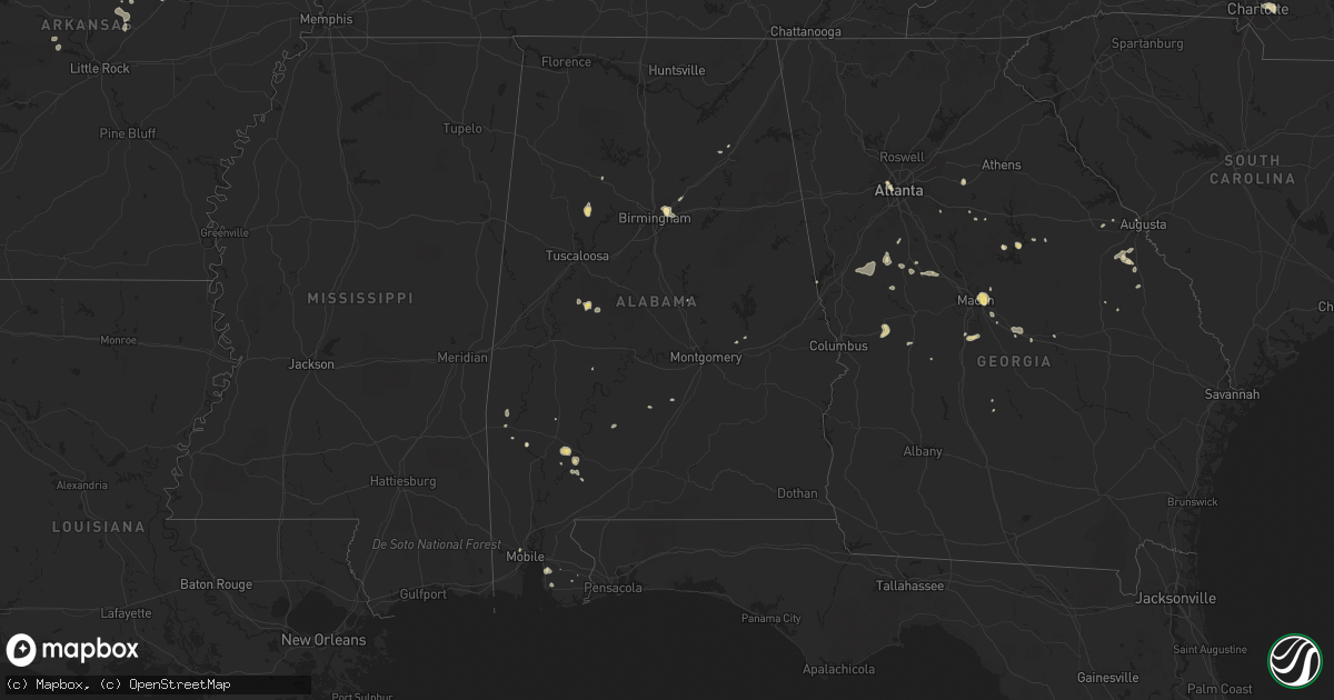 Hail map in Alabama on August 7, 2018