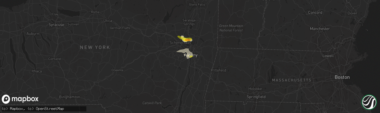 Hail map in Albany, NY on August 7, 2018