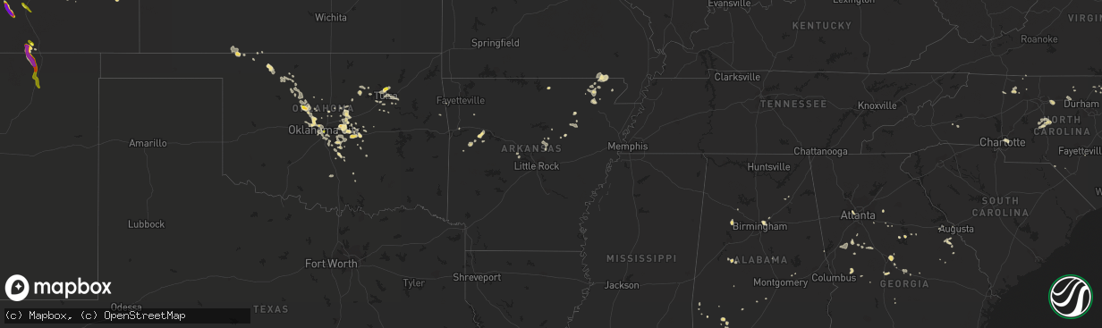 Hail map in Arkansas on August 7, 2018