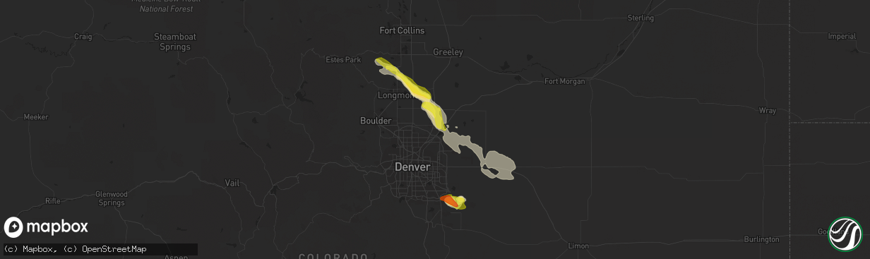 Hail map in Brighton, CO on August 7, 2018