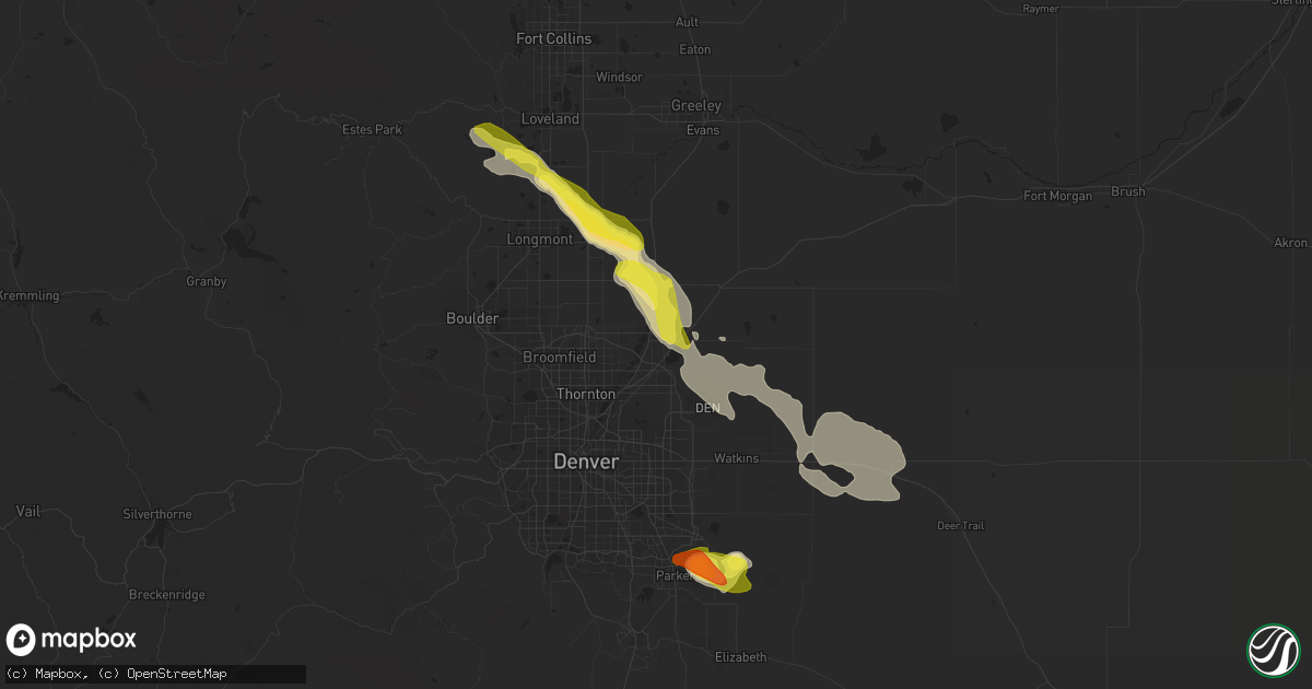 Hail map in Brighton, CO on August 7, 2018