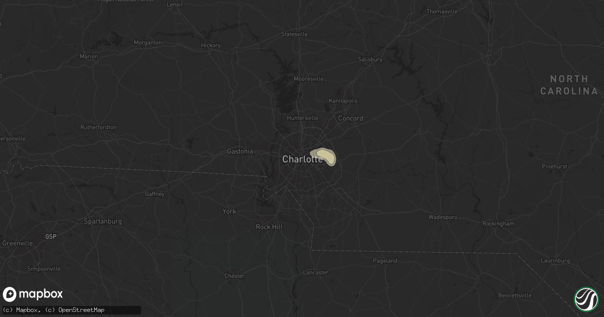 Hail map in Charlotte, NC on August 7, 2018