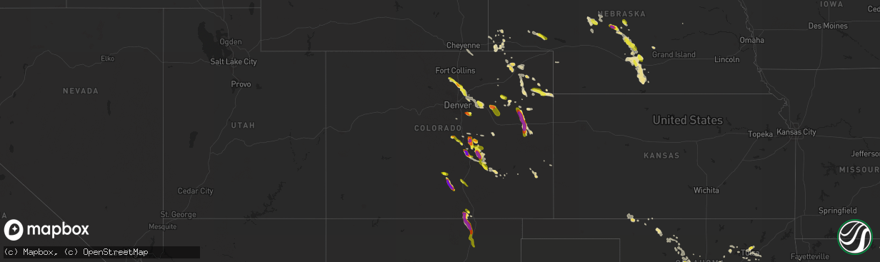 Hail map in Colorado on August 7, 2018