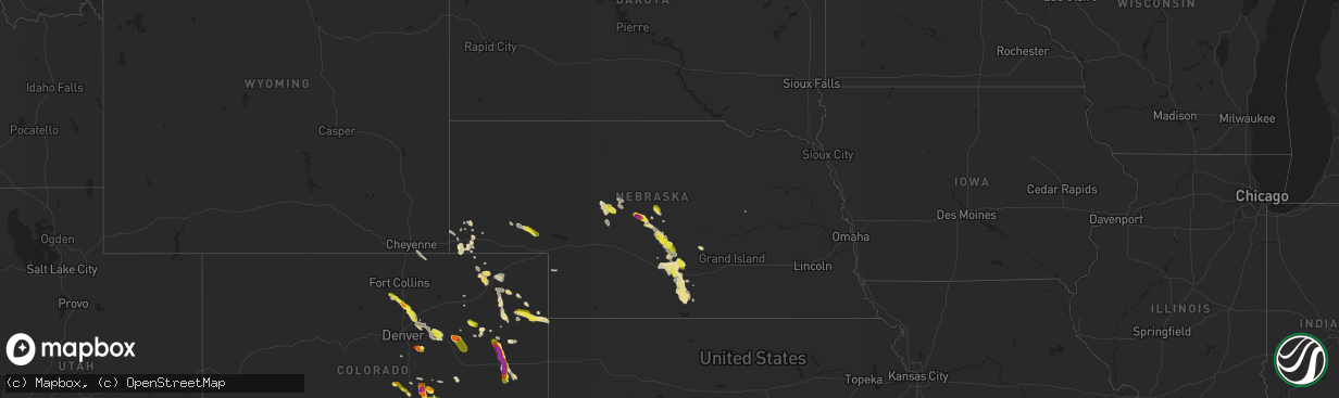 Hail map in Nebraska on August 7, 2018