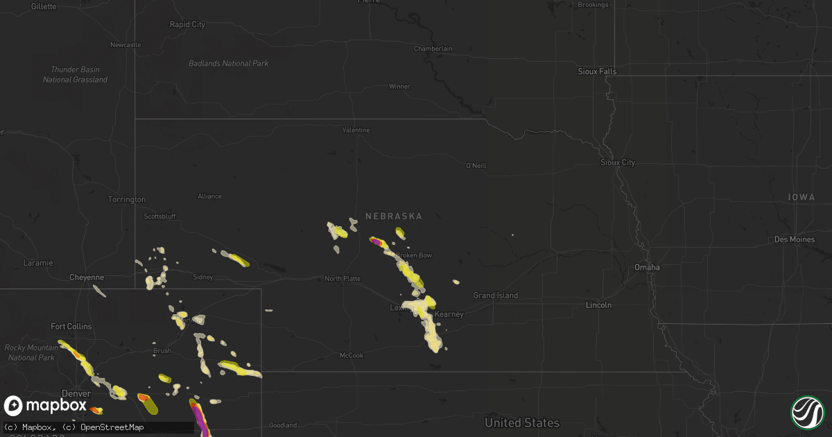 Hail map in Nebraska on August 7, 2018