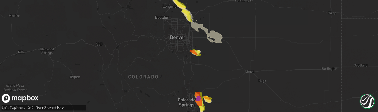 Hail map in Parker, CO on August 7, 2018