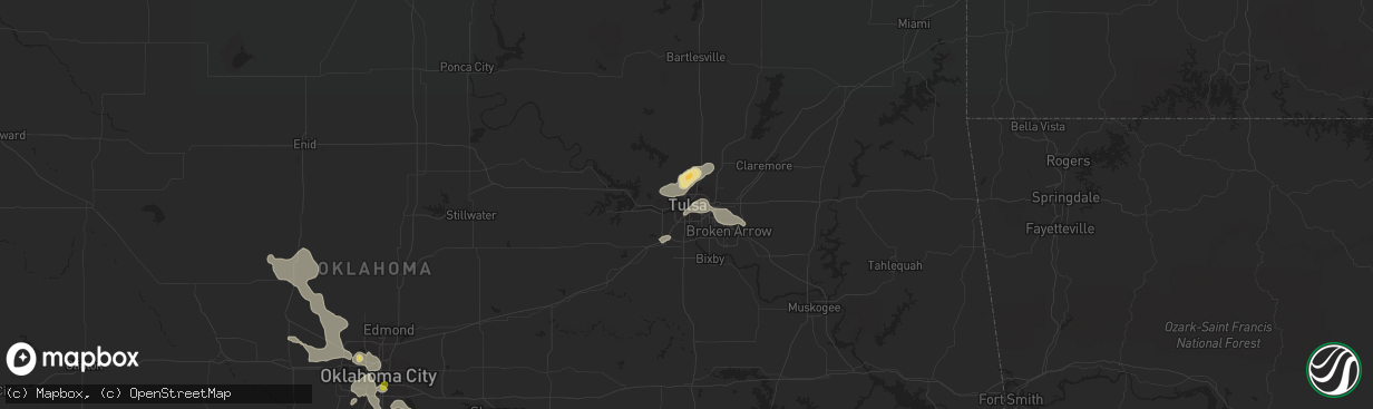 Hail map in Tulsa, OK on August 7, 2018