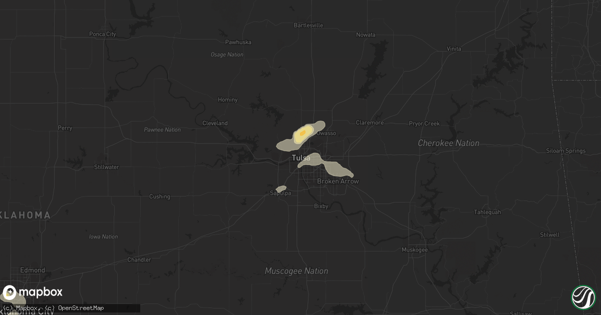 Hail map in Tulsa, OK on August 7, 2018