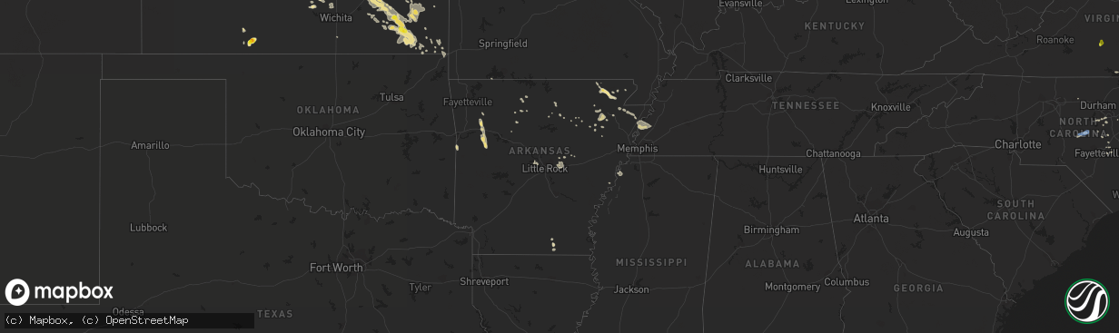 Hail map in Arkansas on August 7, 2019