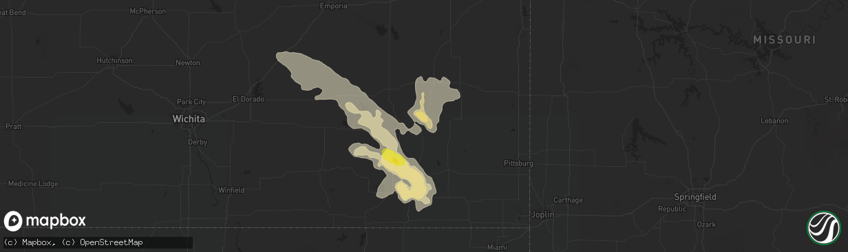 Hail map in Chanute, KS on August 7, 2019