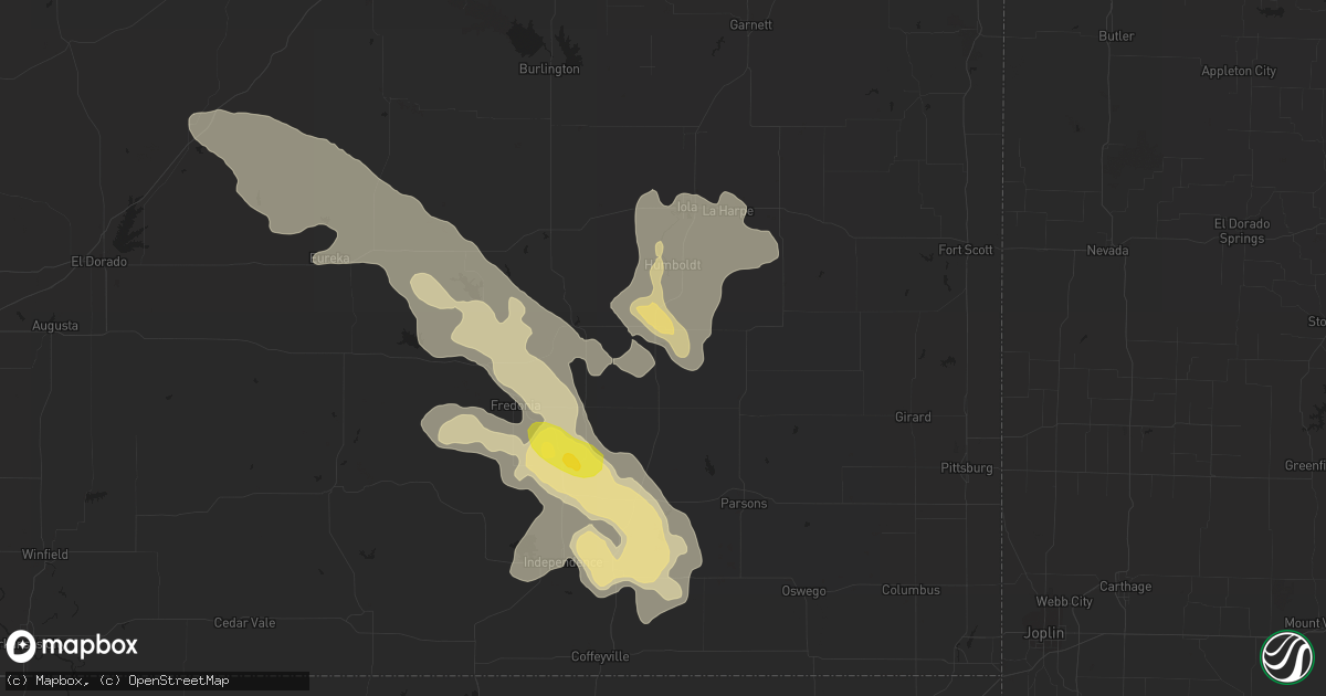 Hail map in Chanute, KS on August 7, 2019