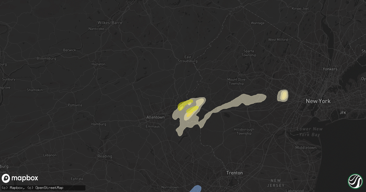 Hail map in Easton, PA on August 7, 2019