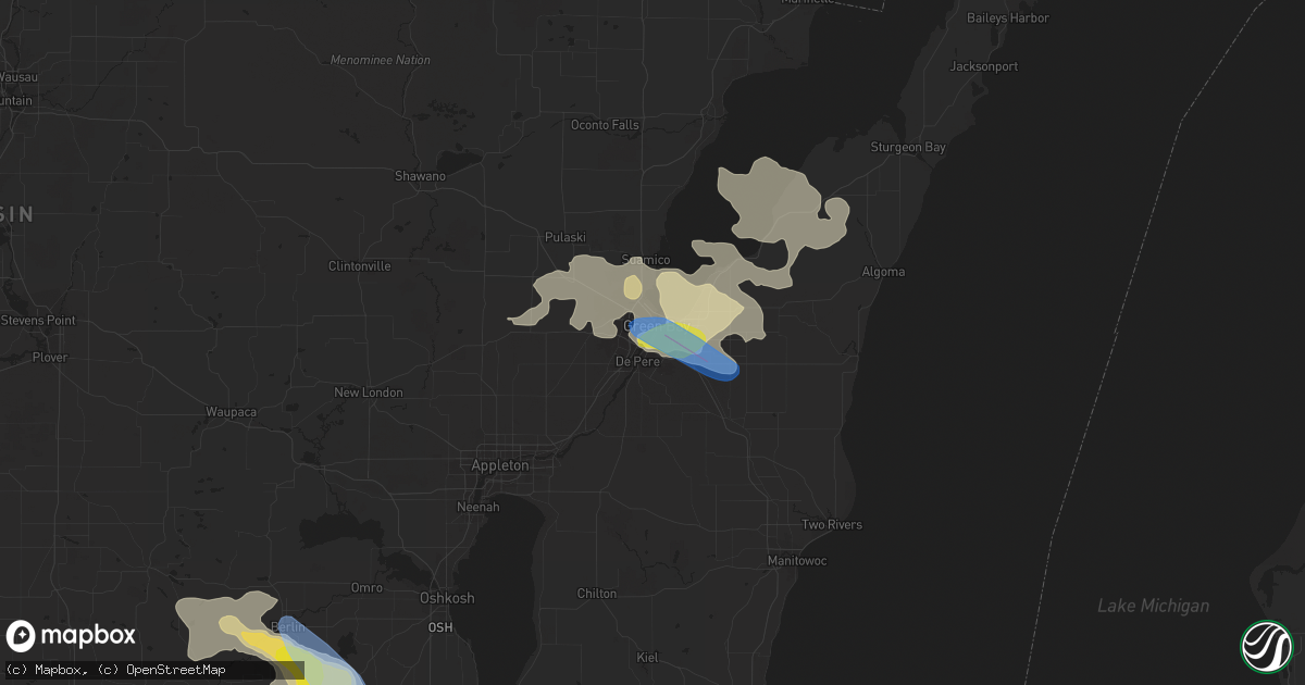 Hail map in Green Bay, WI on August 7, 2019