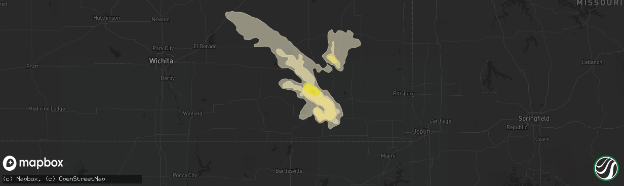 Hail map in Neodesha, KS on August 7, 2019