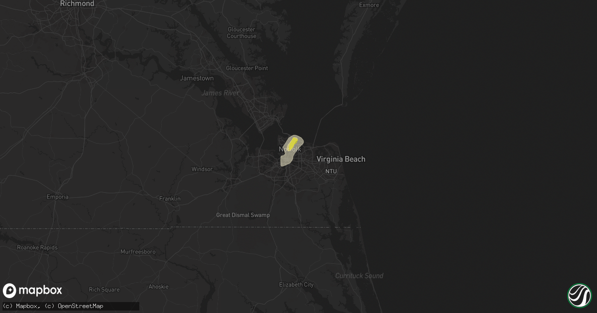 Hail map in Norfolk, VA on August 7, 2019