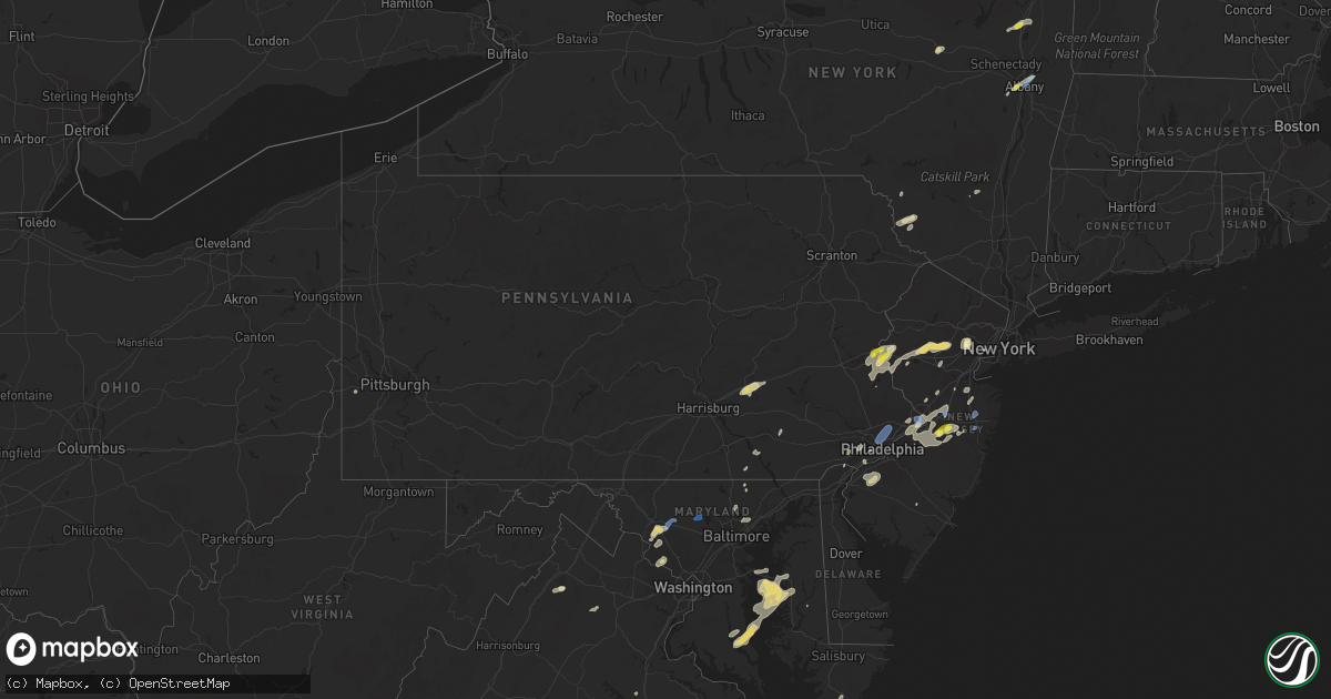 Hail map in Pennsylvania on August 7, 2019