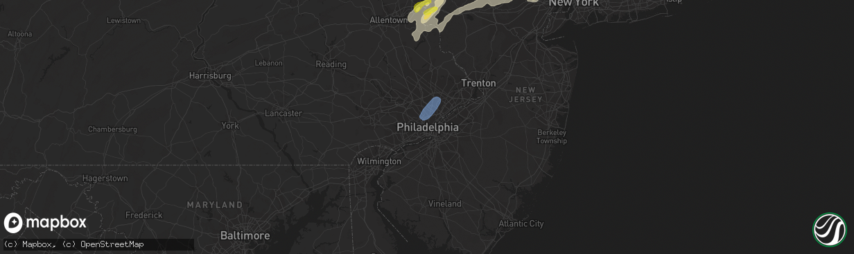 Hail map in Philadelphia, PA on August 7, 2019