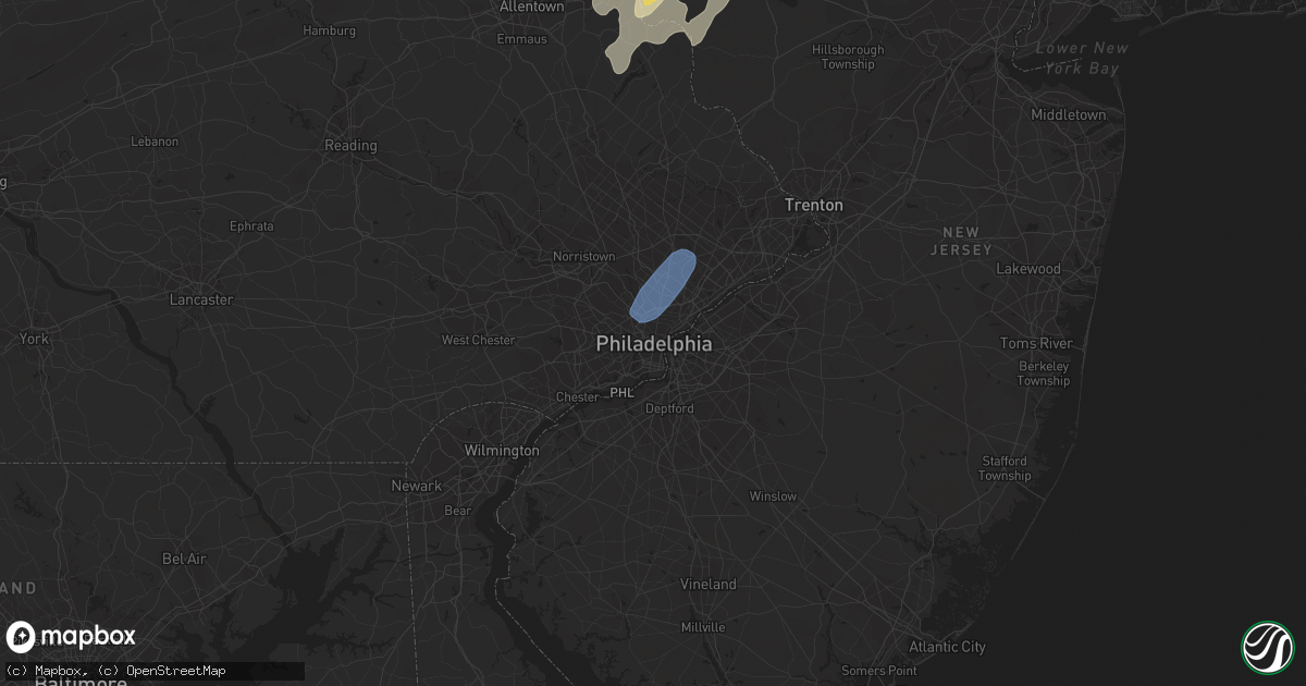 Hail map in Philadelphia, PA on August 7, 2019