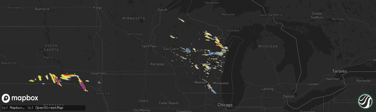Hail map in Wisconsin on August 7, 2019