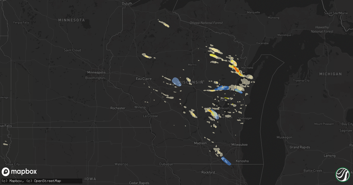 Hail map in Wisconsin on August 7, 2019