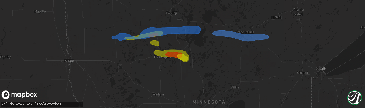 Hail map in Akeley, MN on August 7, 2020