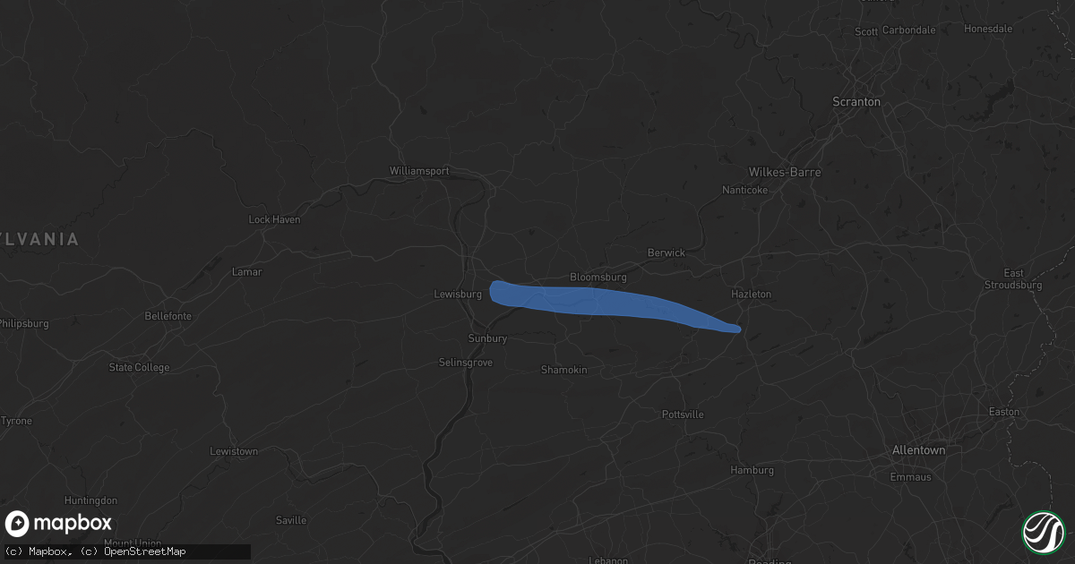 Hail map in Danville, PA on August 7, 2020