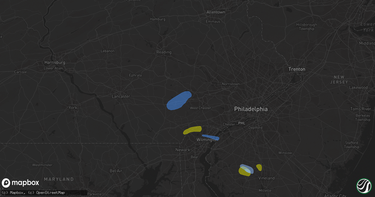 Hail map in Downingtown, PA on August 7, 2020