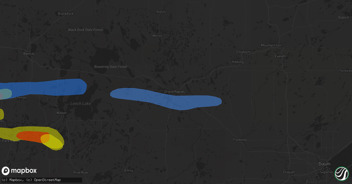 Hail map in Grand Rapids, MN on August 7, 2020