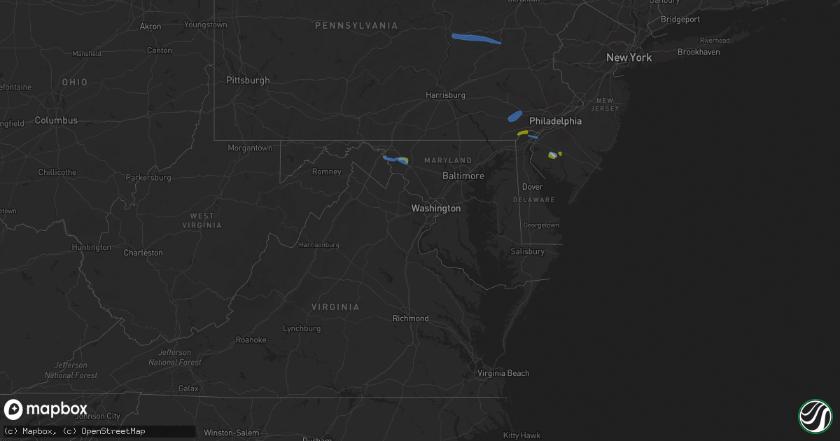 Hail map in Maryland on August 7, 2020