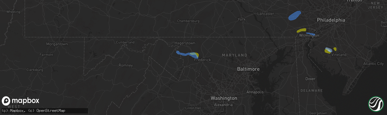 Hail map in Middletown, MD on August 7, 2020