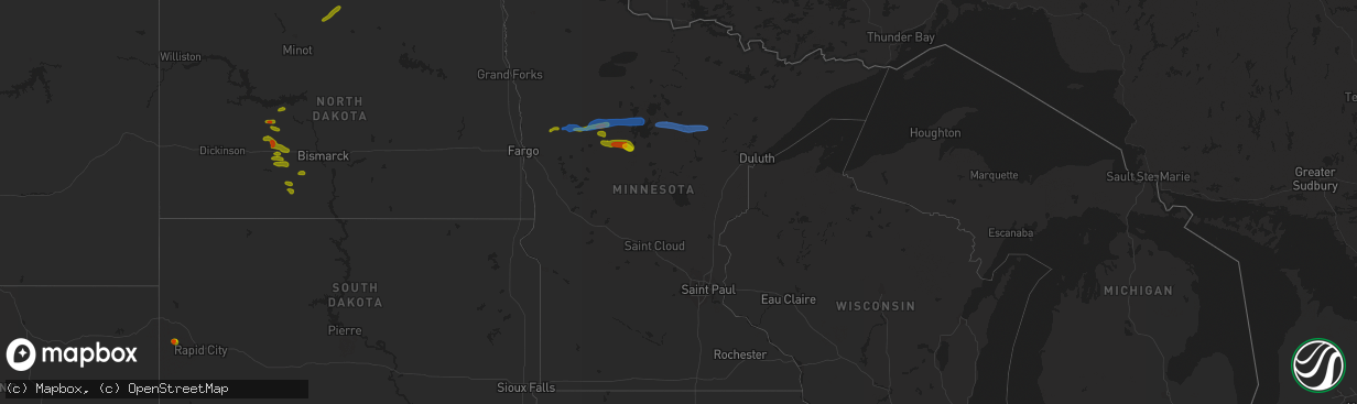 Hail map in Minnesota on August 7, 2020