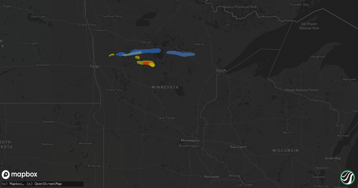 Hail map in Minnesota on August 7, 2020