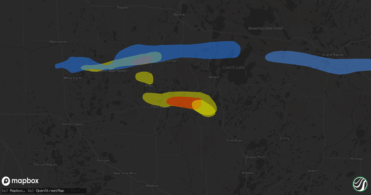 Hail map in Nevis, MN on August 7, 2020