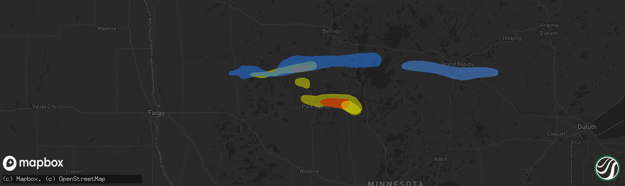 Hail map in Park Rapids, MN on August 7, 2020