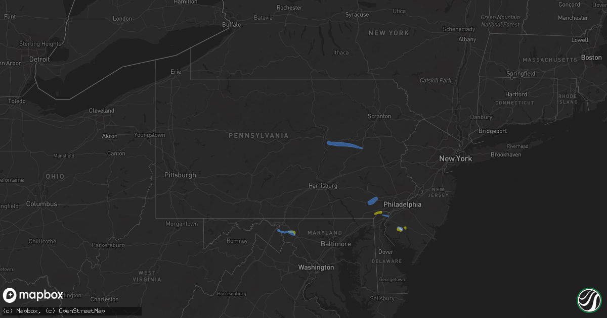 Hail map in Pennsylvania on August 7, 2020