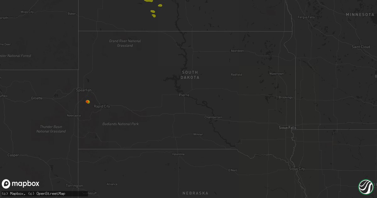 Hail map in South Dakota on August 7, 2020