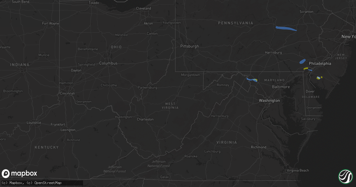 Hail map in West Virginia on August 7, 2020