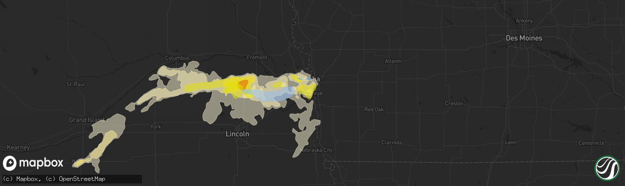 Hail map in Bellevue, NE on August 7, 2021