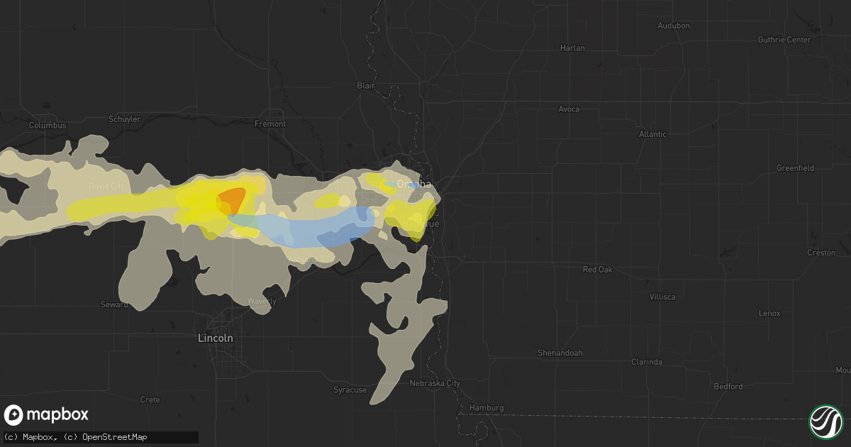 Hail map in Bellevue, NE on August 7, 2021