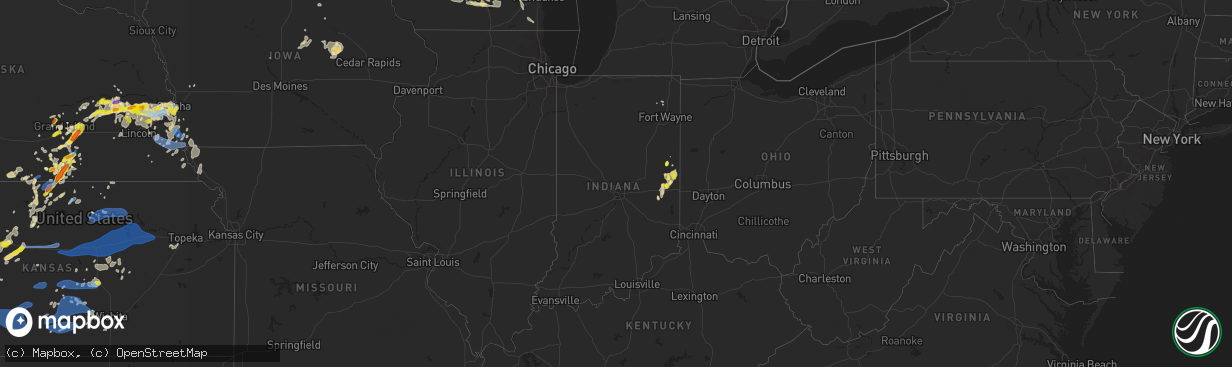 Hail map in Indiana on August 7, 2021