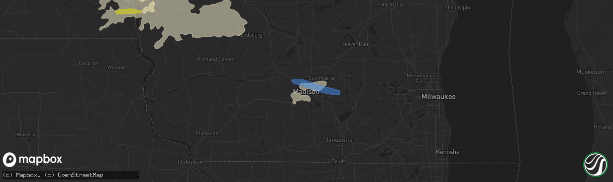 Hail map in Madison, WI on August 7, 2021