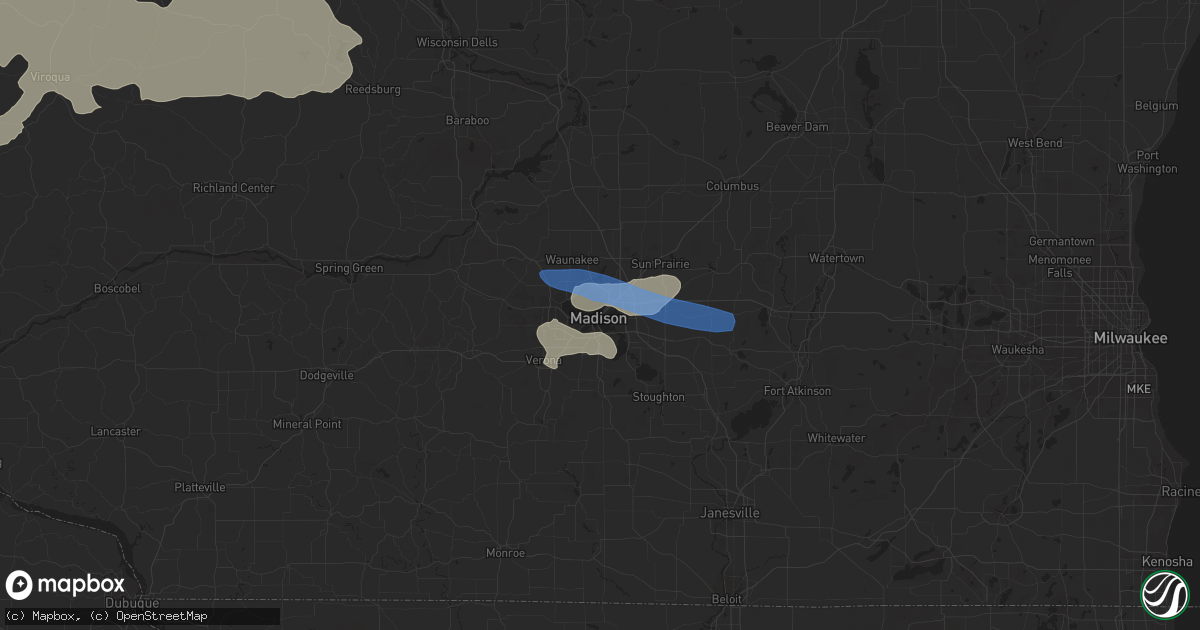 Hail map in Madison, WI on August 7, 2021