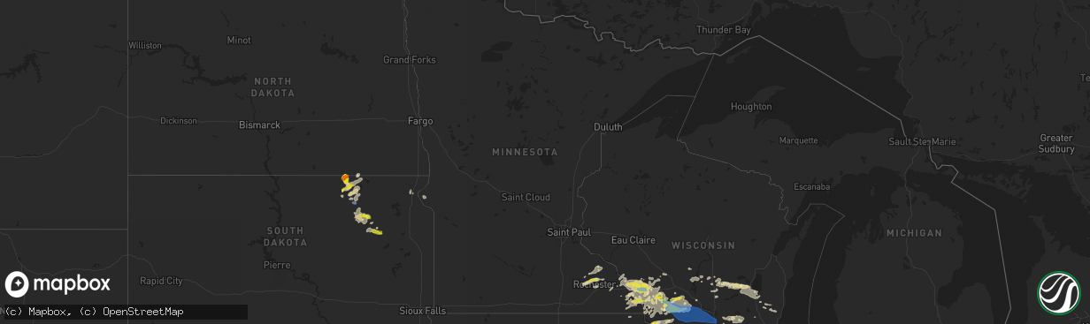 Hail map in Minnesota on August 7, 2021