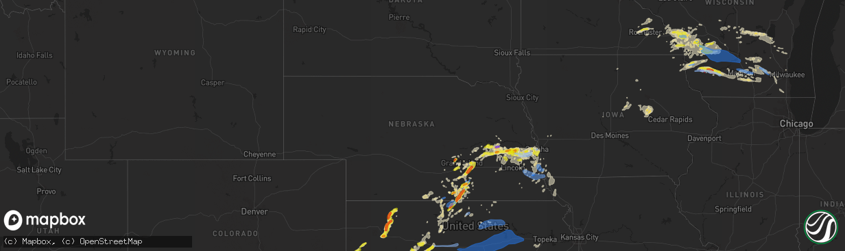 Hail map in Nebraska on August 7, 2021