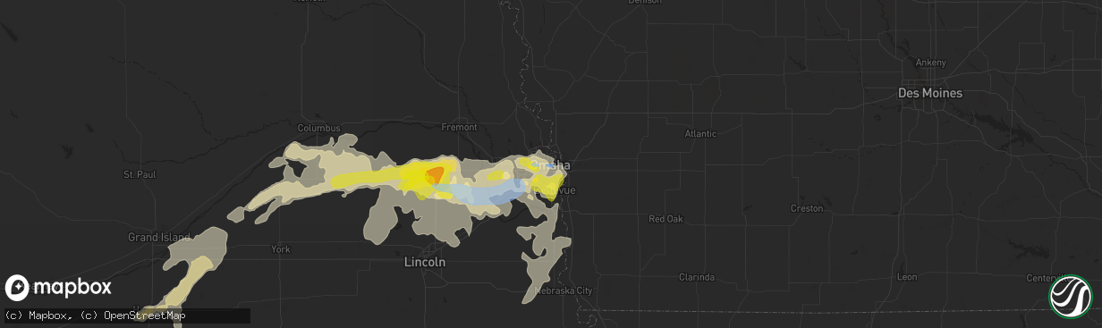 Hail map in Omaha, NE on August 7, 2021