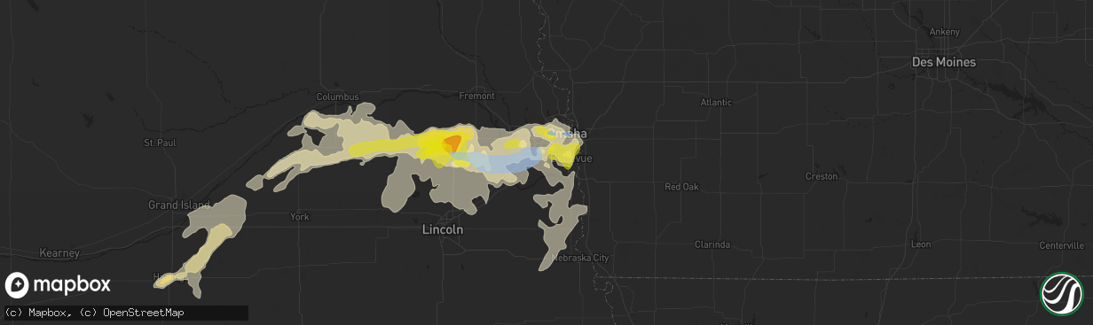 Hail map in Papillion, NE on August 7, 2021