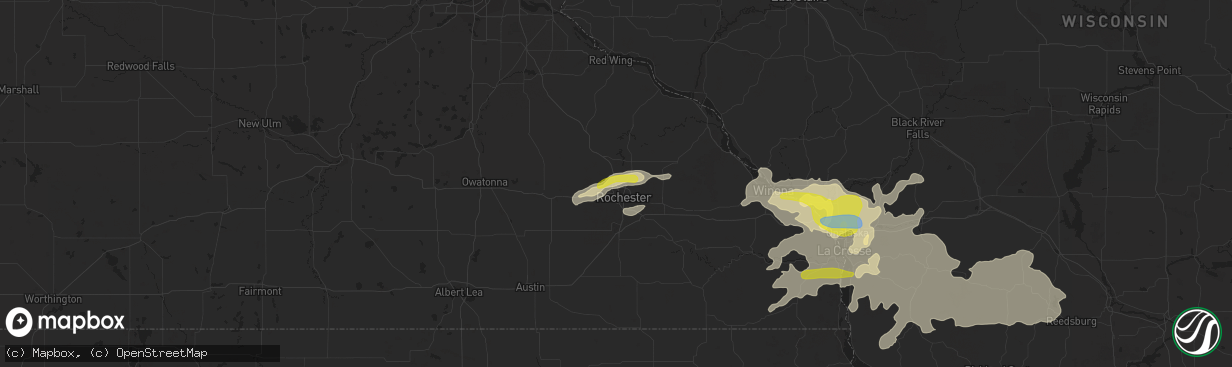 Hail map in Rochester, MN on August 7, 2021