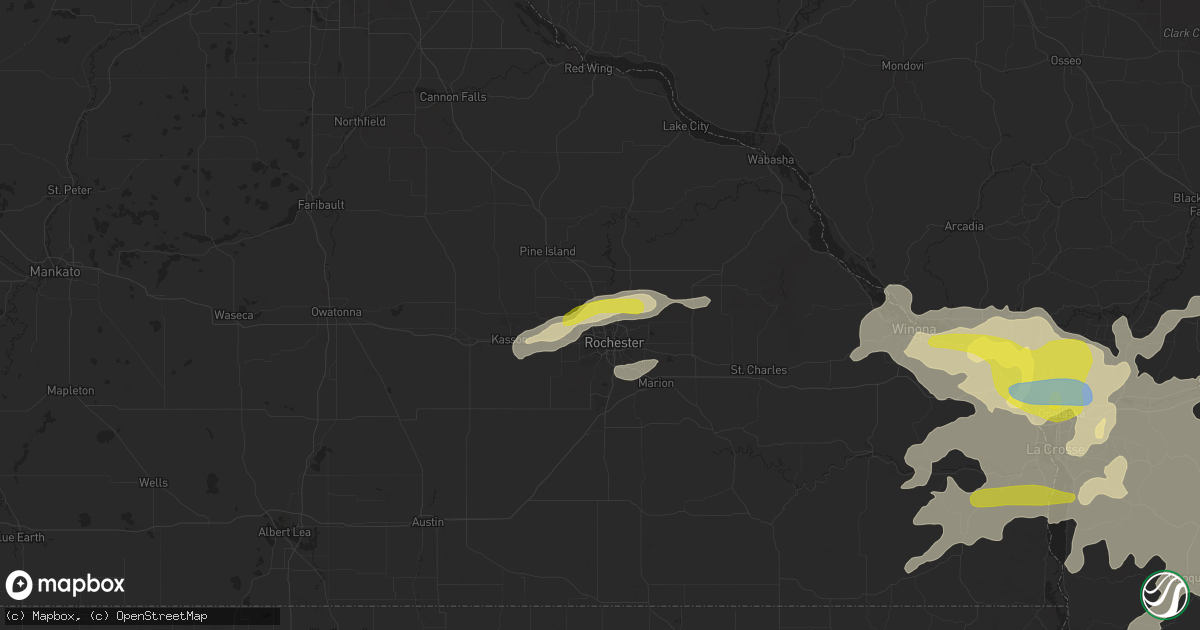 Hail map in Rochester, MN on August 7, 2021