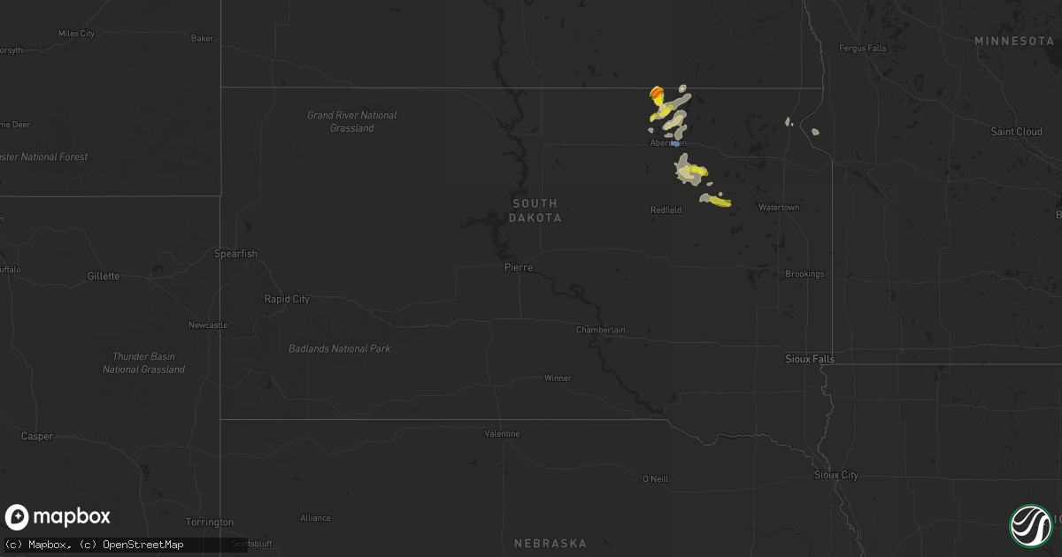 Hail map in South Dakota on August 7, 2021