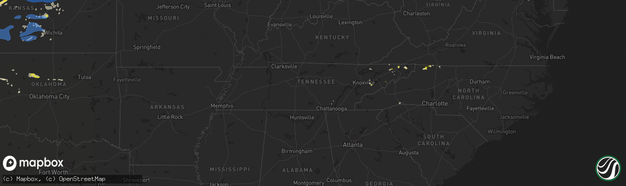 Hail map in Tennessee on August 7, 2021